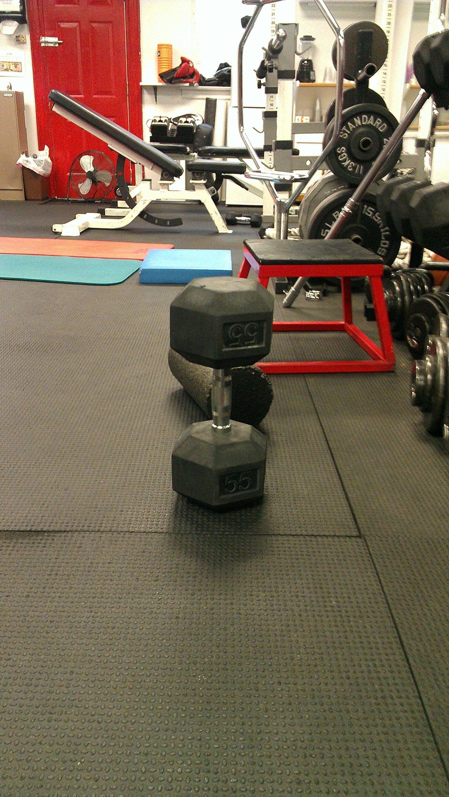 Dumbbell laying on its side.